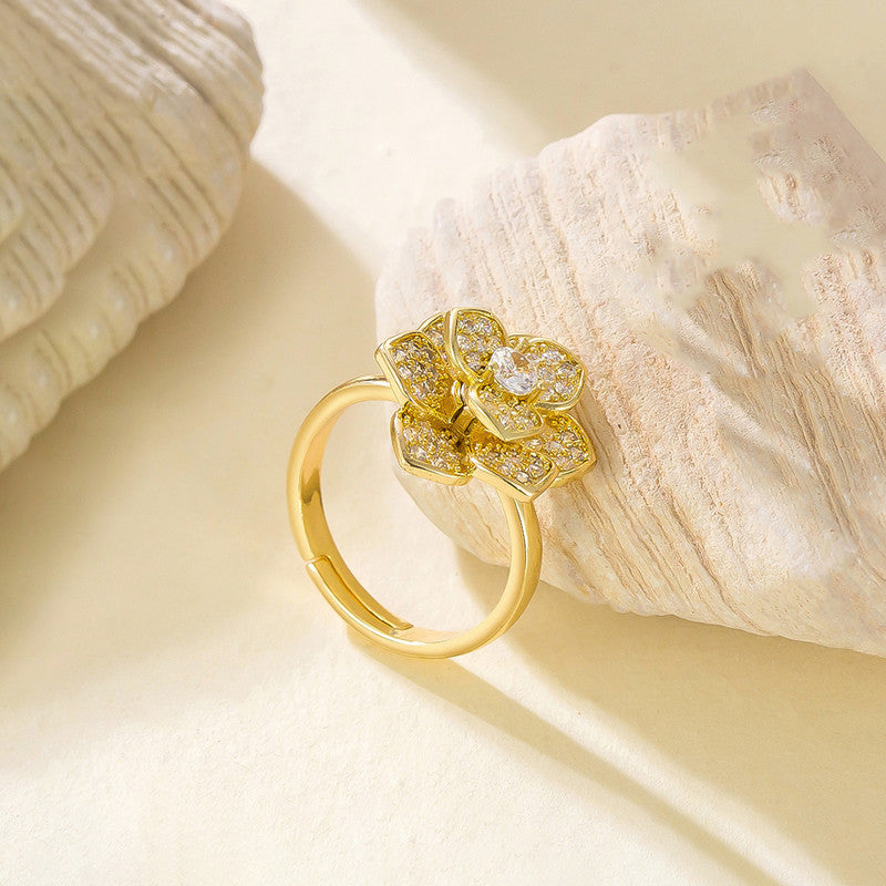 Gold Plated Floral Shaped Rotatable Adjustable Ring