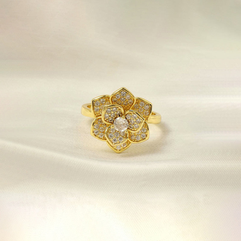 Gold Plated Floral Shaped Rotatable Adjustable Ring
