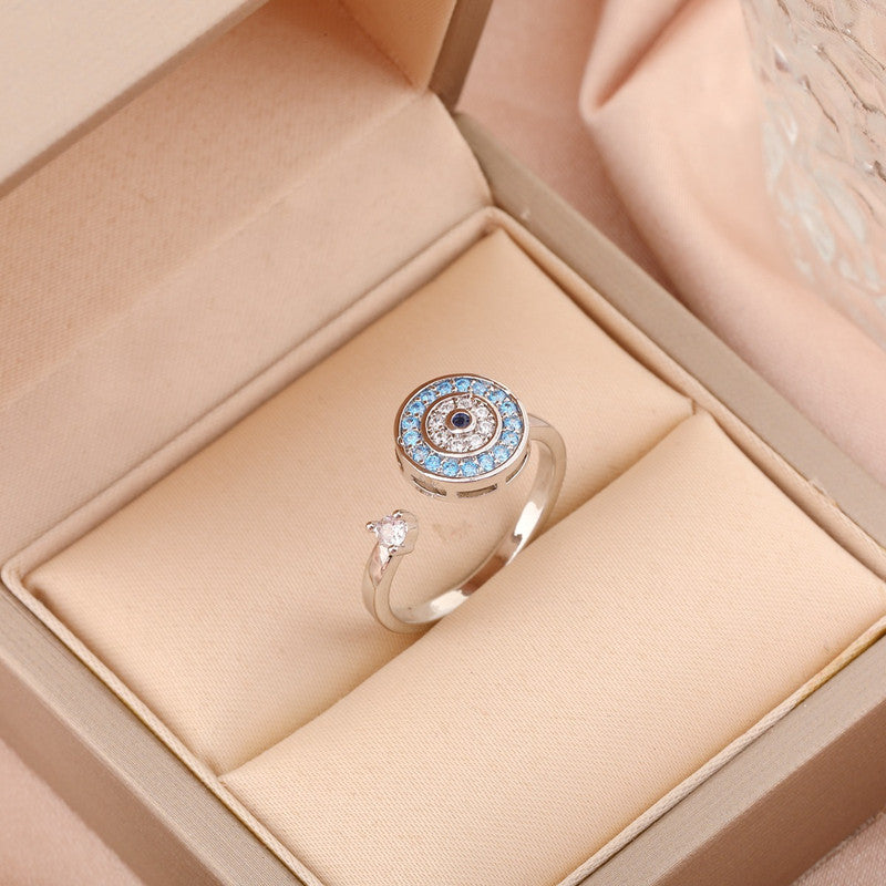 Silver Plated Multicolor Evil Eye Themed Rotatable Adjustable Ring