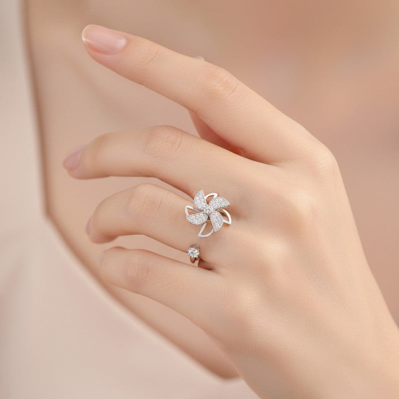 Silver Plated Contemporary Style Rotatable Adjustable Ring