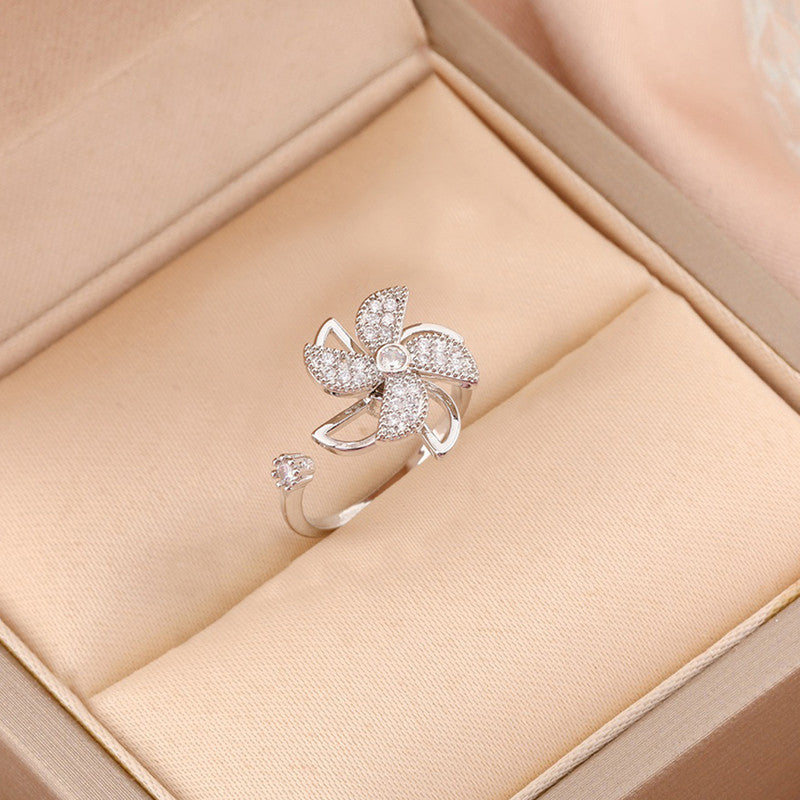 Silver Plated Contemporary Style Rotatable Adjustable Ring