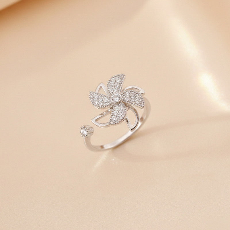 Silver Plated Contemporary Style Rotatable Adjustable Ring