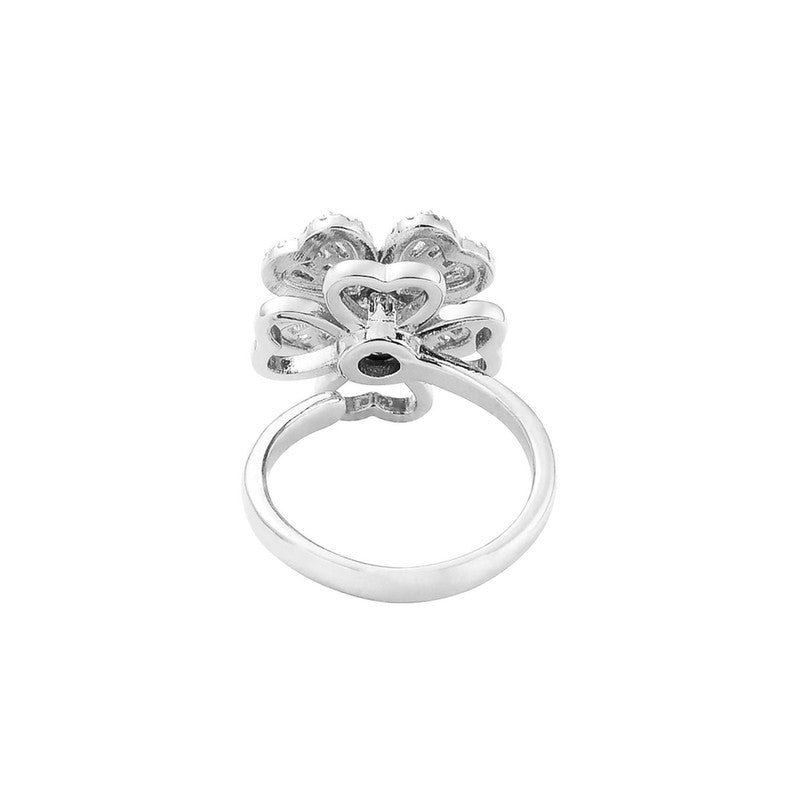 Silver Plated Clover Themed Rotatable Adjustable Ring
