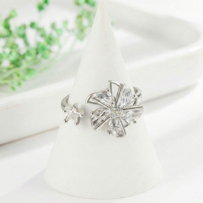 Silver Plated Star Shaped Rotatable Adjustable Ring