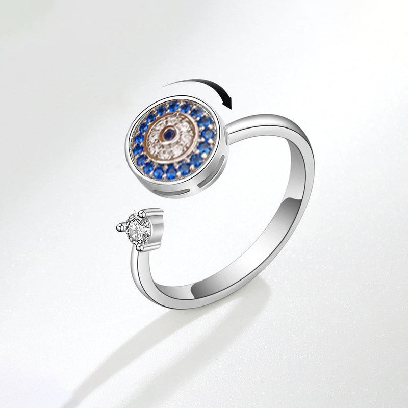 Silver Plated Multicolor Evil Eye Themed Rotatable Adjustable Ring