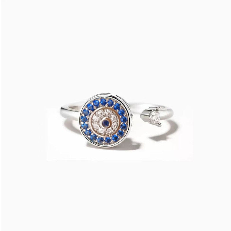 Silver Plated Multicolor Evil Eye Themed Rotatable Adjustable Ring