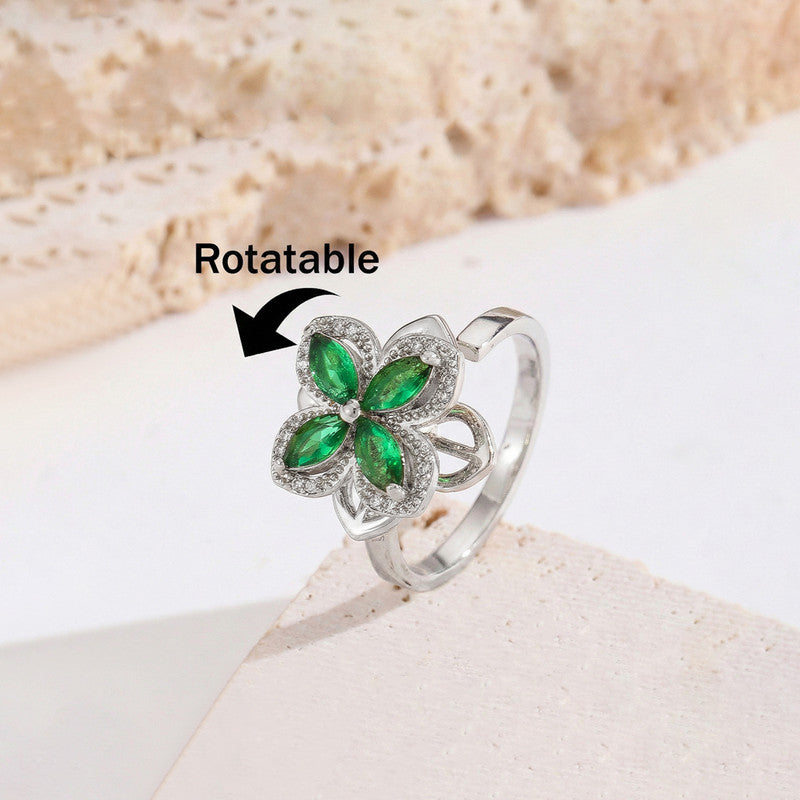 Silver Plated Contemporary Style Green Rotatable Adjustable Ring
