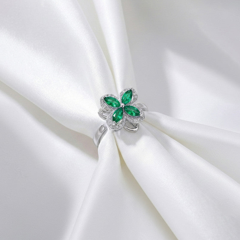 Silver Plated Contemporary Style Green Rotatable Adjustable Ring