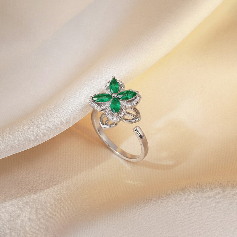 Silver Plated Contemporary Style Green Rotatable Adjustable Ring