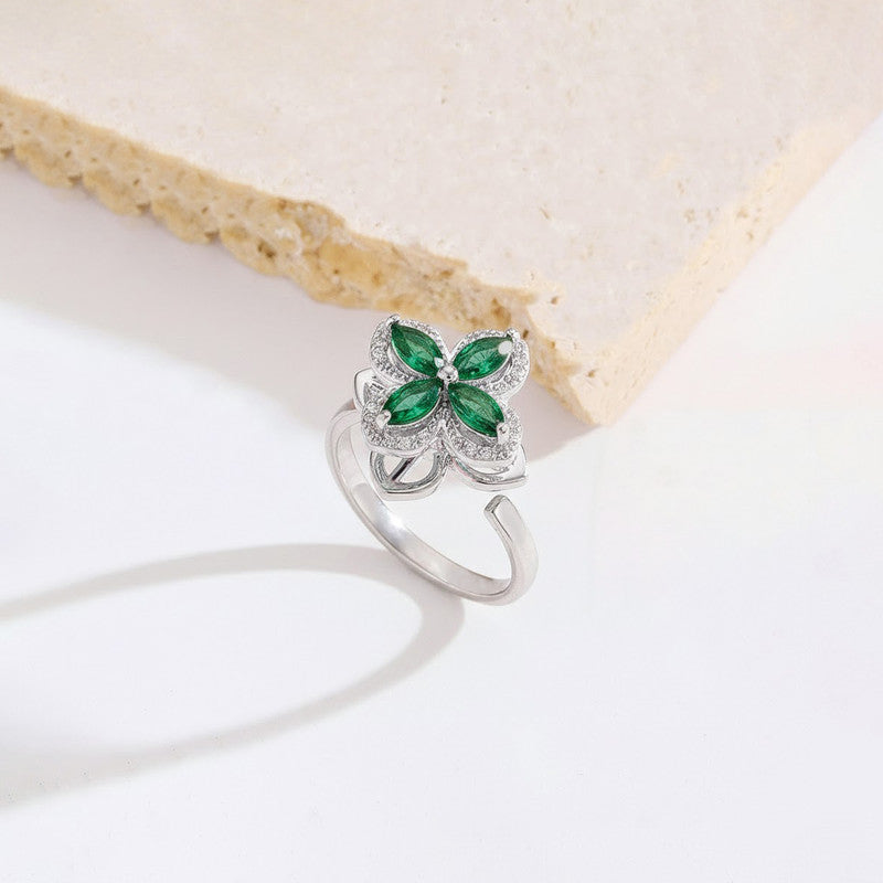 Silver Plated Contemporary Style Green Rotatable Adjustable Ring
