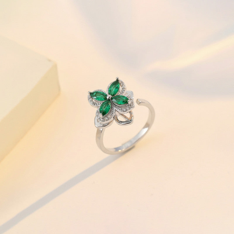 Silver Plated Contemporary Style Green Rotatable Adjustable Ring