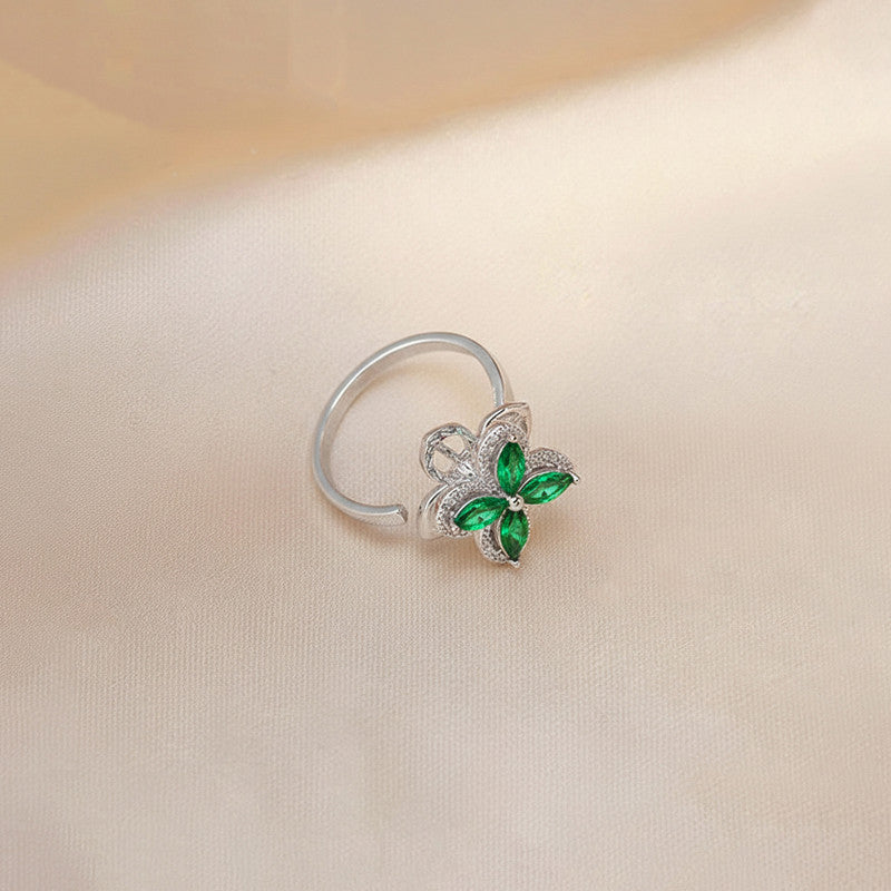 Silver Plated Contemporary Style Green Rotatable Adjustable Ring
