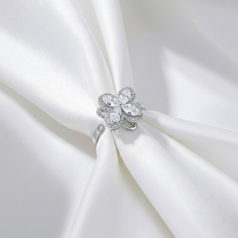 Silver Plated Contemporary Style White Rotatable Adjustable Ring