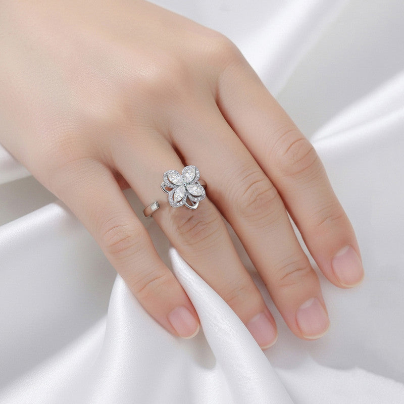 Silver Plated Contemporary Style White Rotatable Adjustable Ring