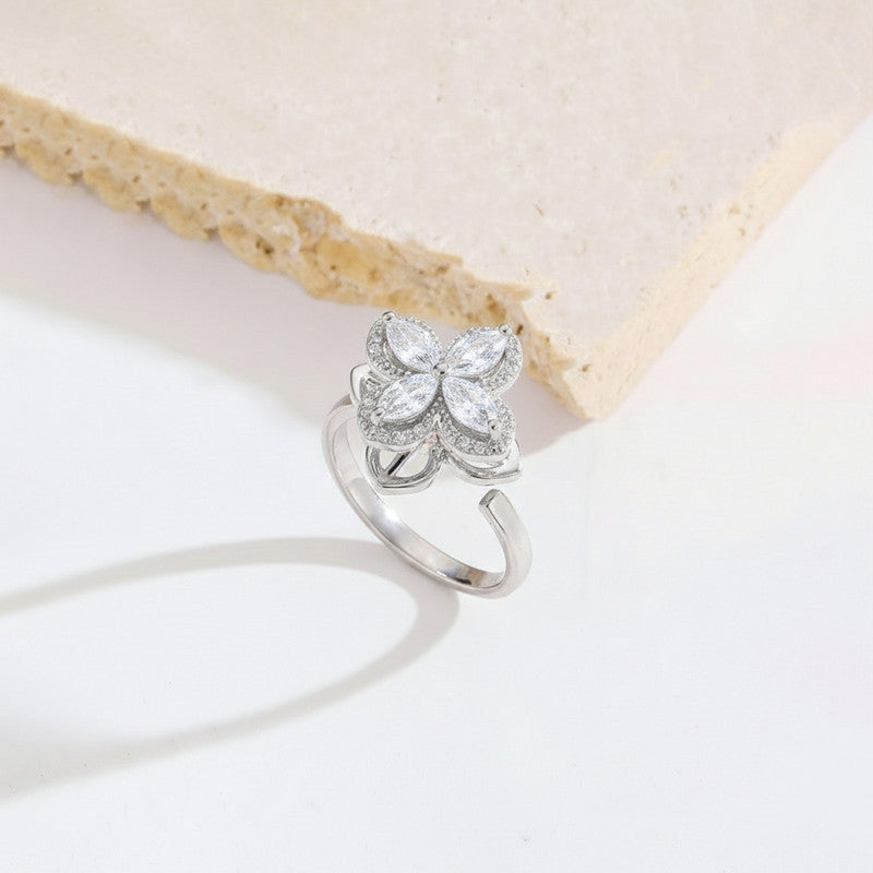 Silver Plated Contemporary Style White Rotatable Adjustable Ring