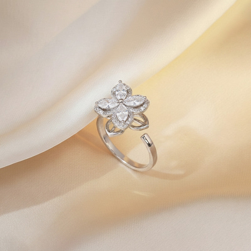 Silver Plated Contemporary Style White Rotatable Adjustable Ring