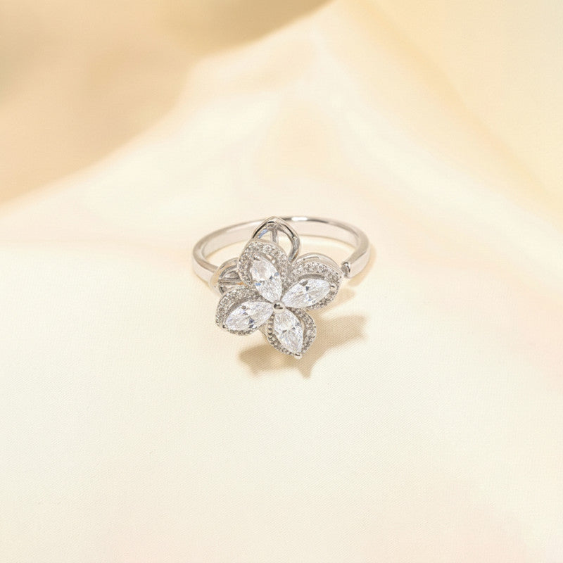Silver Plated Contemporary Style White Rotatable Adjustable Ring