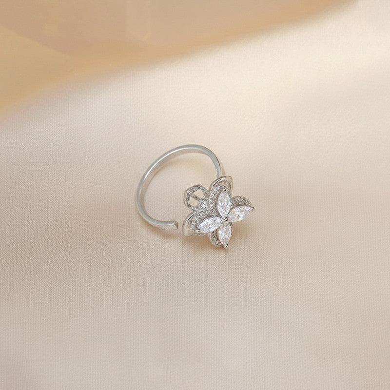 Silver Plated Contemporary Style White Rotatable Adjustable Ring
