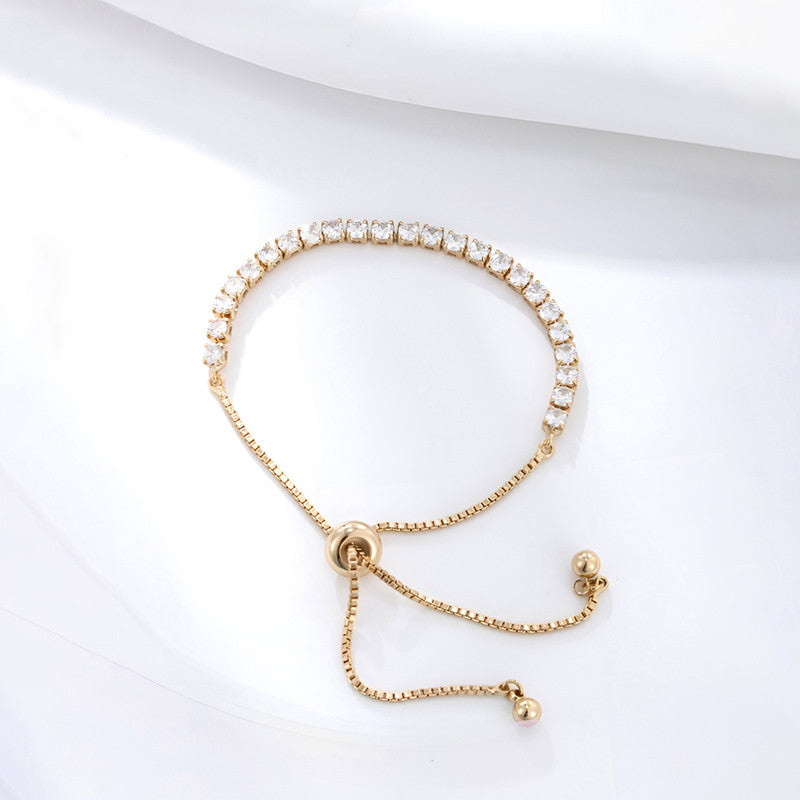 Xuping Jewelry Gold-Plated Round Cut Cubic Zirconia Studded White Matrix Tennis Bracelet