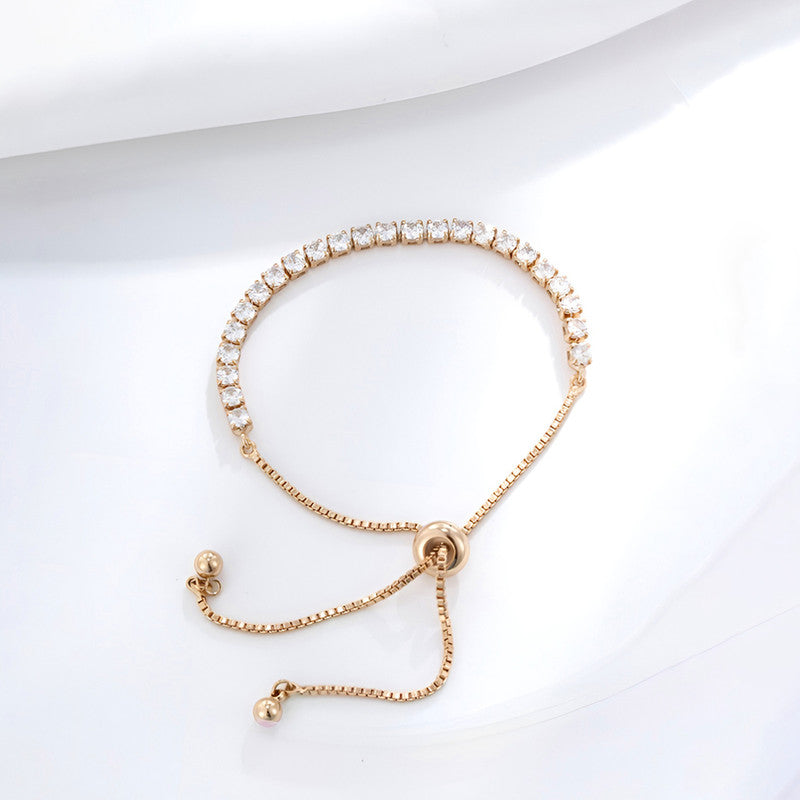 Xuping Jewelry Gold-Plated Round Cut Cubic Zirconia Studded White Matrix Tennis Bracelet