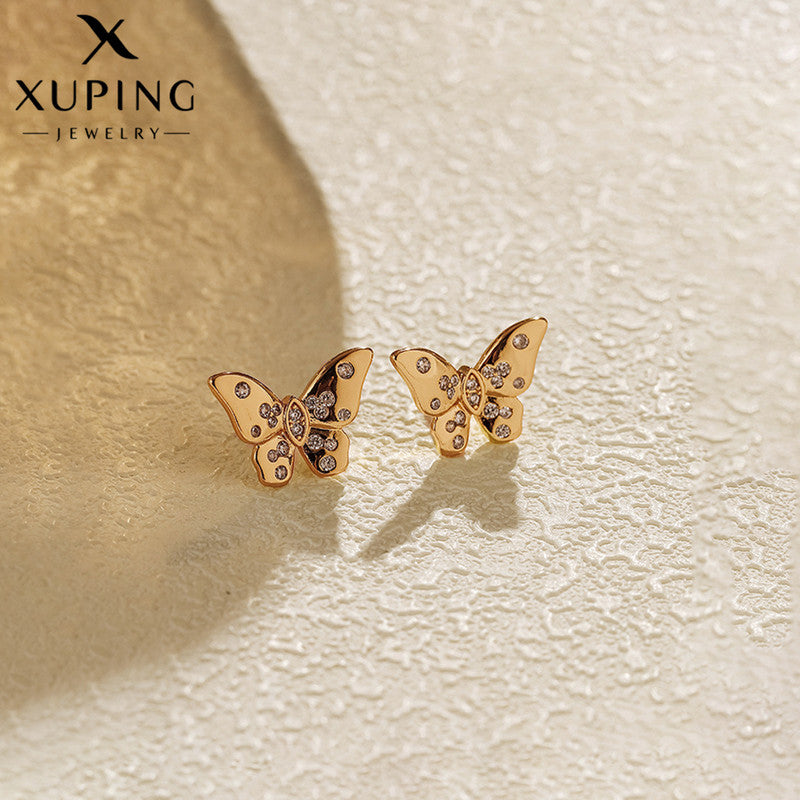 Xuping Jewelry Gold-Plated Butterfly Themed AD Studded Stud Earrings