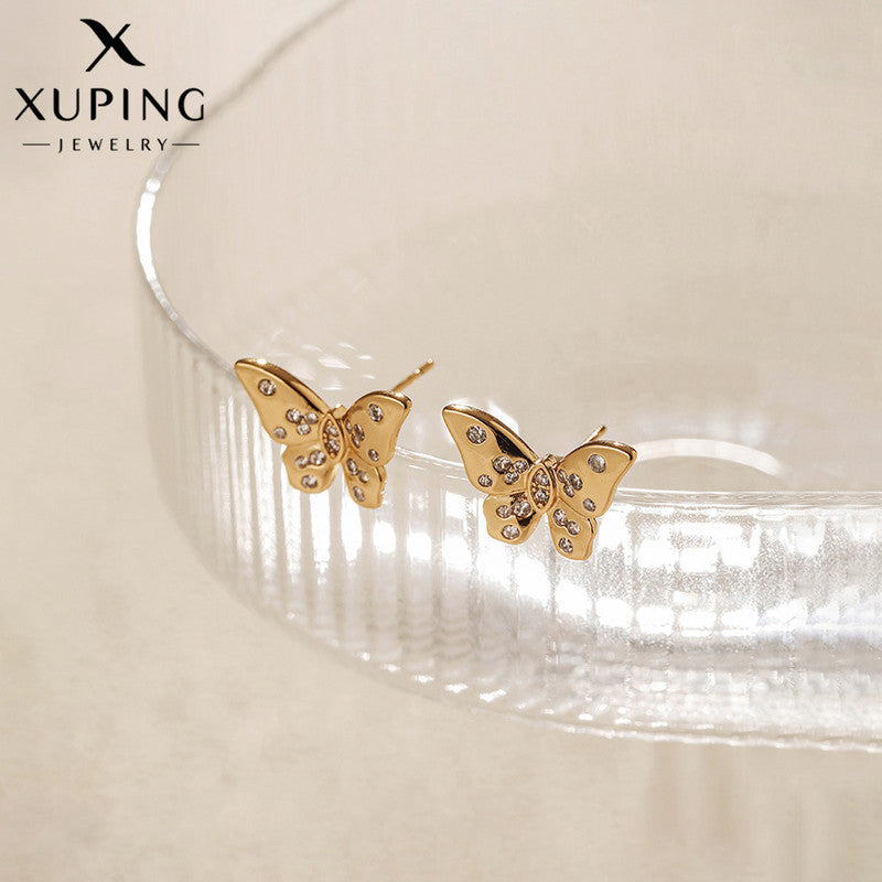 Xuping Jewelry Gold-Plated Butterfly Themed AD Studded Stud Earrings