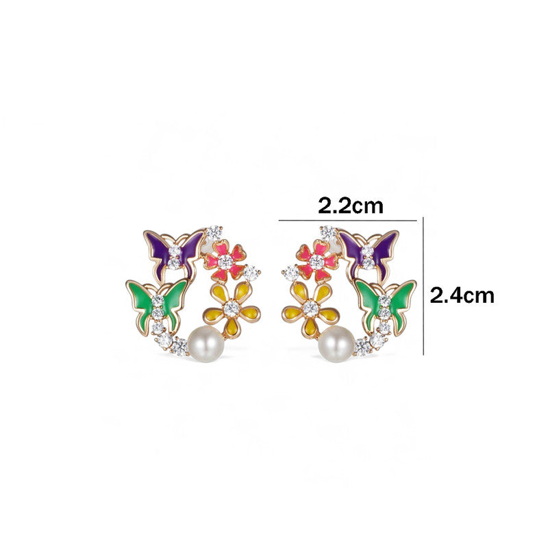 Xuping Jewelry Gold-Plated Butterfly Themed Multicolour AD Studded Hoop Earrings