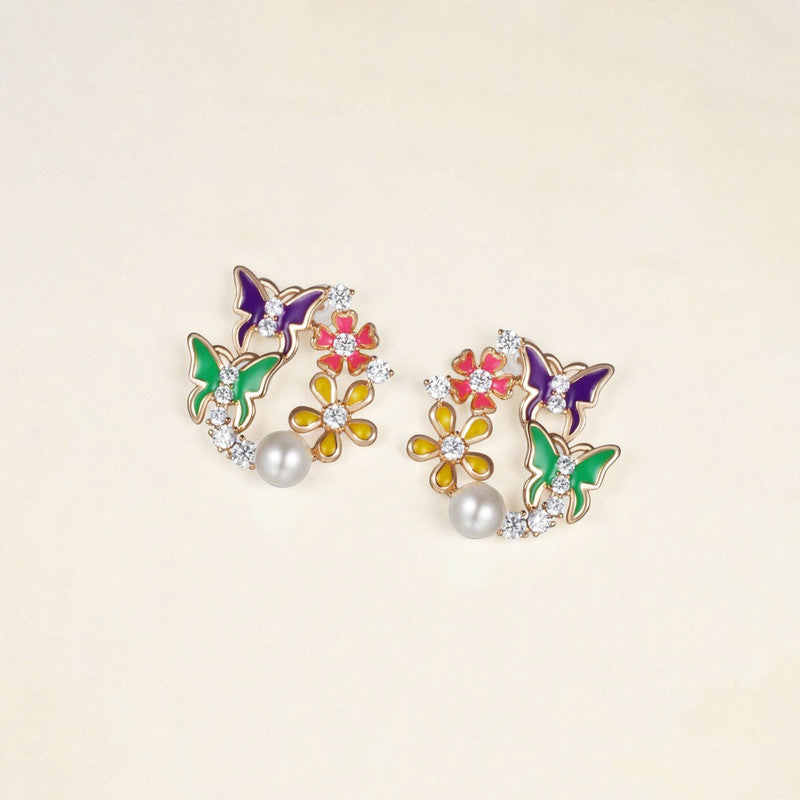 Xuping Jewelry Gold-Plated Butterfly Themed Multicolour AD Studded Hoop Earrings