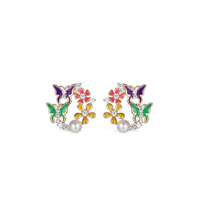 Xuping Jewelry Gold-Plated Butterfly Themed Multicolour AD Studded Hoop Earrings