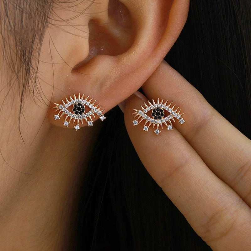 Xuping Jewelry Gold-Plated Evil Eye Themed AD Studded Stud Earrings