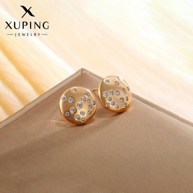 Xuping Jewelry Gold-Plated Round Shape AD Studded Stud Earrings