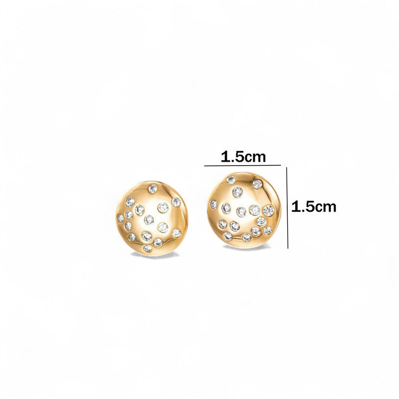 Xuping Jewelry Gold-Plated Round Shape AD Studded Stud Earrings