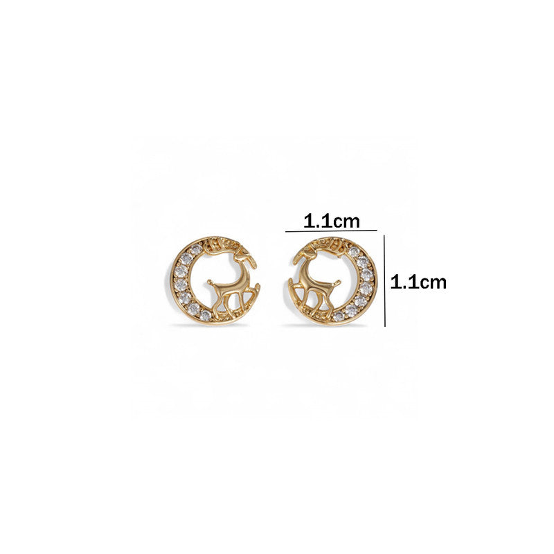 Xuping Jewelry Gold-Plated Deer Themed AD Studded Contemporary Stud Earrings