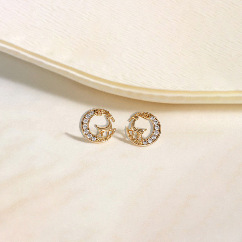 Xuping Jewelry Gold-Plated Deer Themed AD Studded Contemporary Stud Earrings