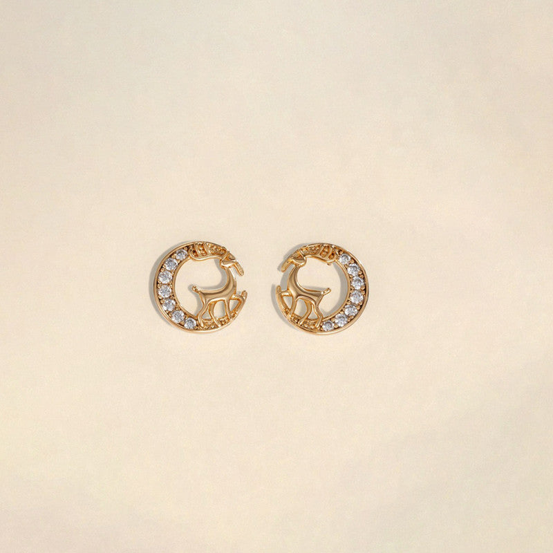 Xuping Jewelry Gold-Plated Deer Themed AD Studded Contemporary Stud Earrings