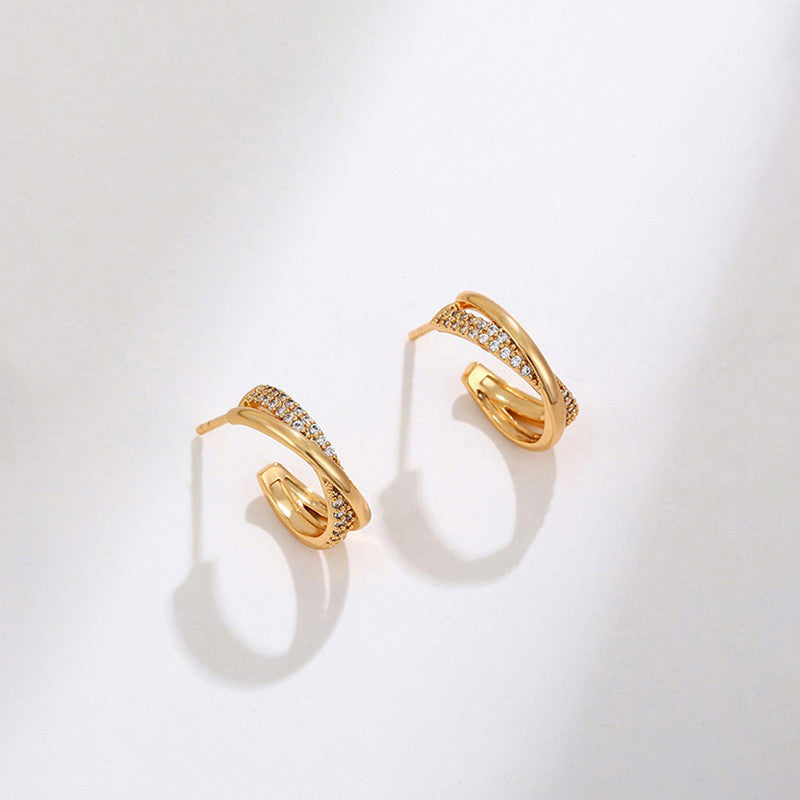 Xuping Jewelry Gold Plated Contemporary AD Studded Half Hoop Earrings