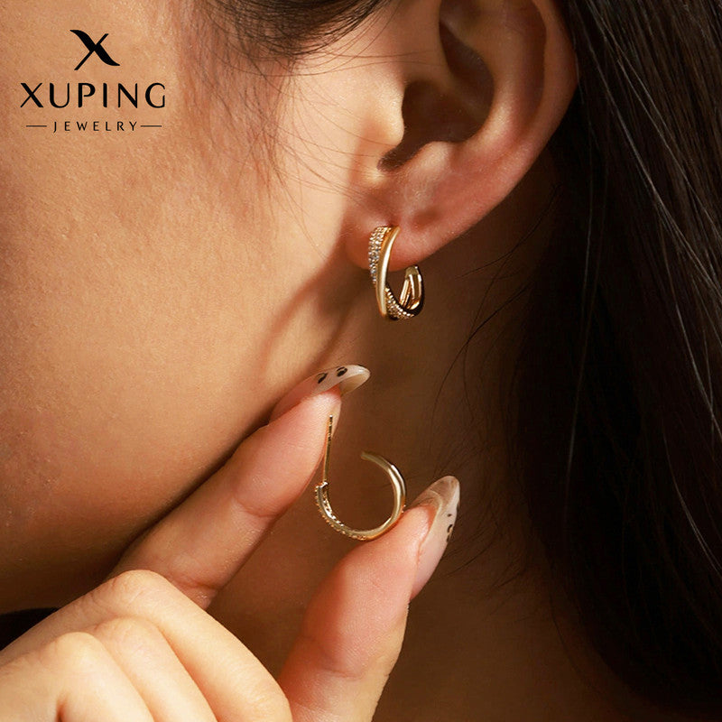 Xuping Jewelry Gold Plated Contemporary AD Studded Half Hoop Earrings