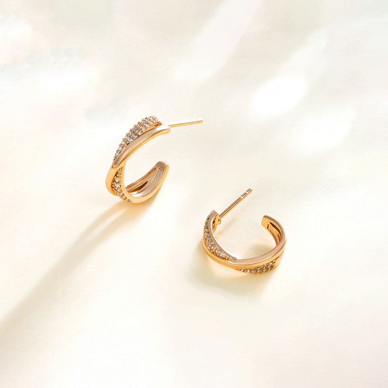 Xuping Jewelry Gold Plated Contemporary AD Studded Half Hoop Earrings