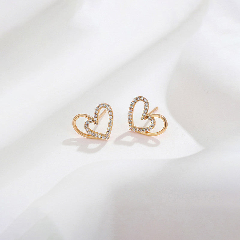 Xuping Jewelry Gold-Plated Heart Themed AD Studded Stud Earrings