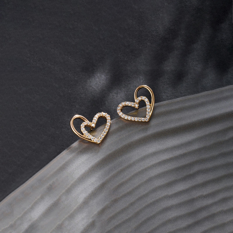 Xuping Jewelry Gold-Plated Heart Themed AD Studded Stud Earrings