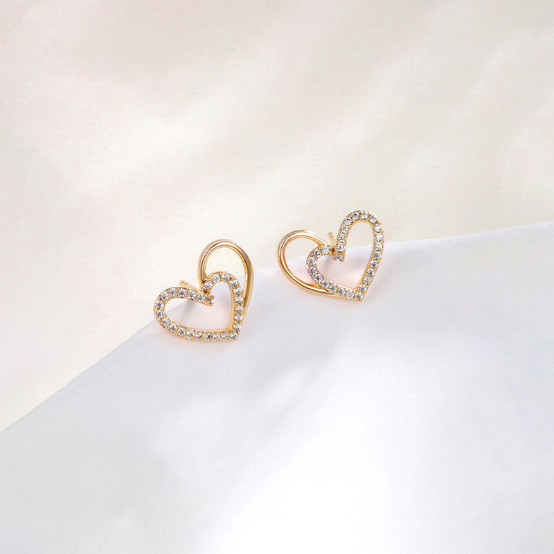 Xuping Jewelry Gold-Plated Heart Themed AD Studded Stud Earrings