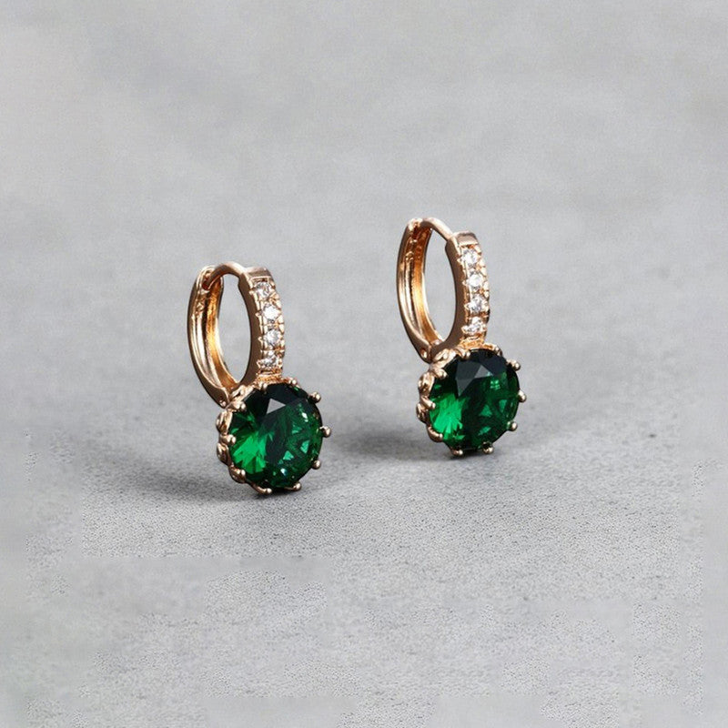 Xuping Jewelry Gold-Plated Green Geometric AD Studded Hoop Earrings
