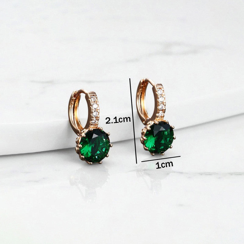 Xuping Jewelry Gold-Plated Green Geometric AD Studded Hoop Earrings
