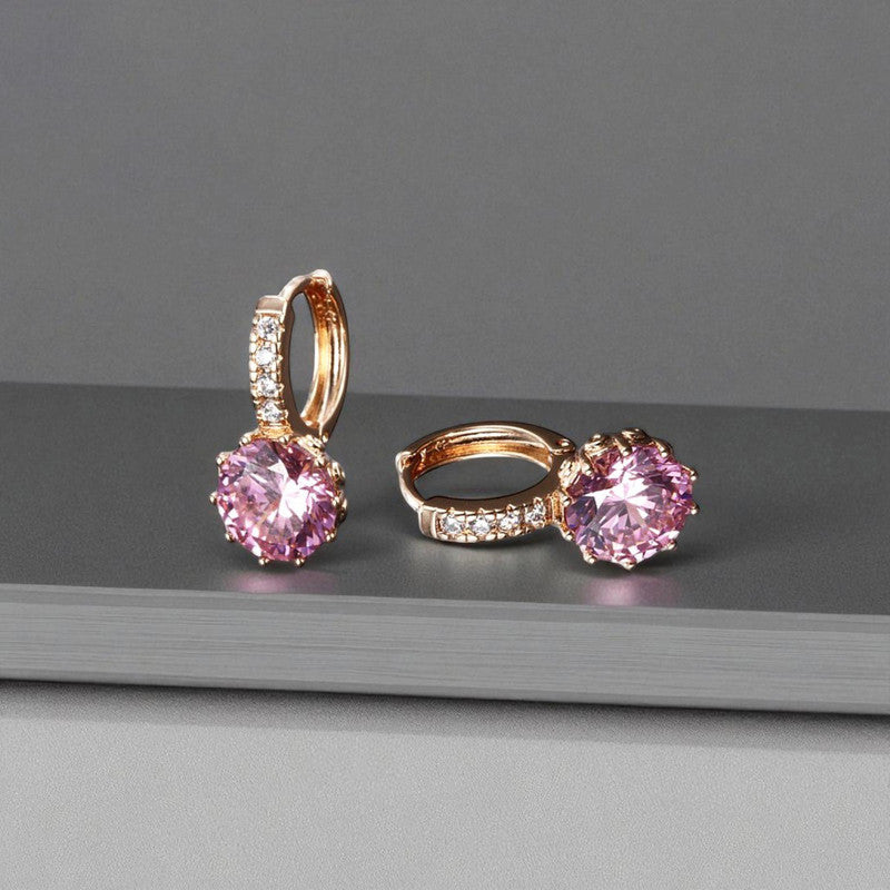 Xuping Jewelry Gold-Plated Pink Geometric AD Studded Hoop Earrings