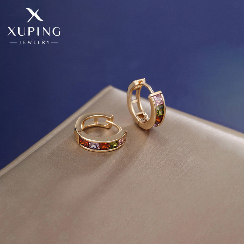 Xuping Jewelry Gold-Plated Multicolour AD Studded Hoop Earrings