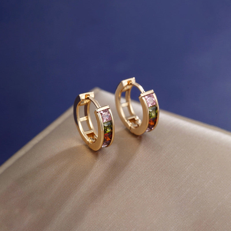 Xuping Jewelry Gold-Plated Multicolour AD Studded Hoop Earrings