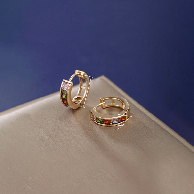 Xuping Jewelry Gold-Plated Multicolour AD Studded Hoop Earrings