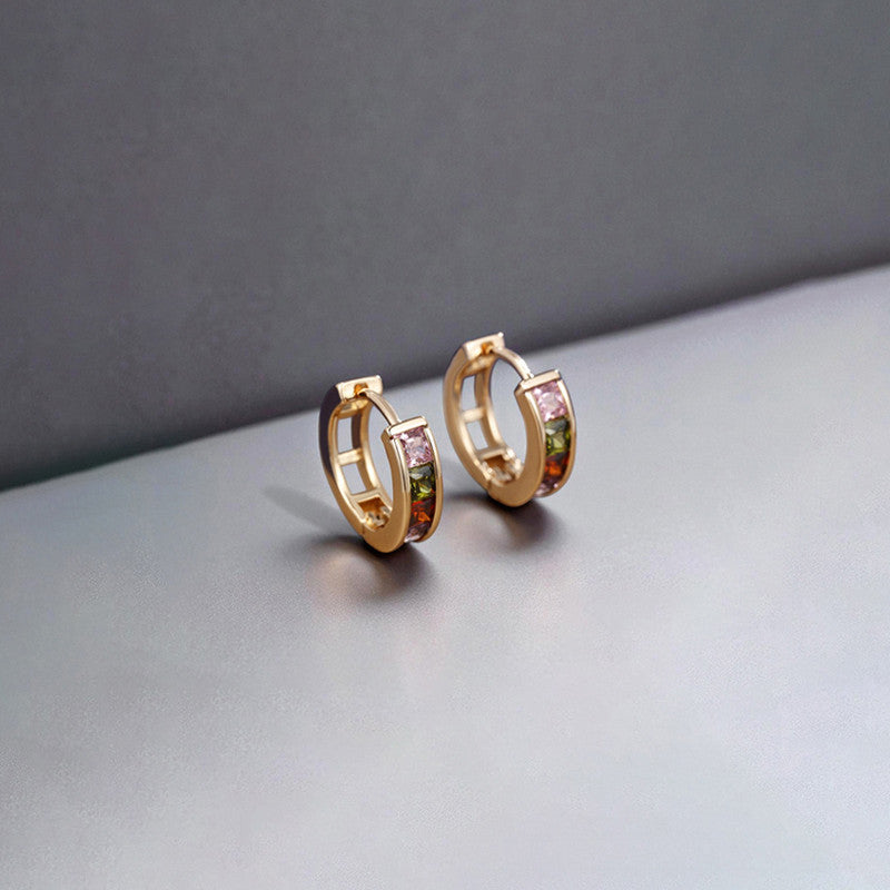 Xuping Jewelry Gold-Plated Multicolour AD Studded Hoop Earrings