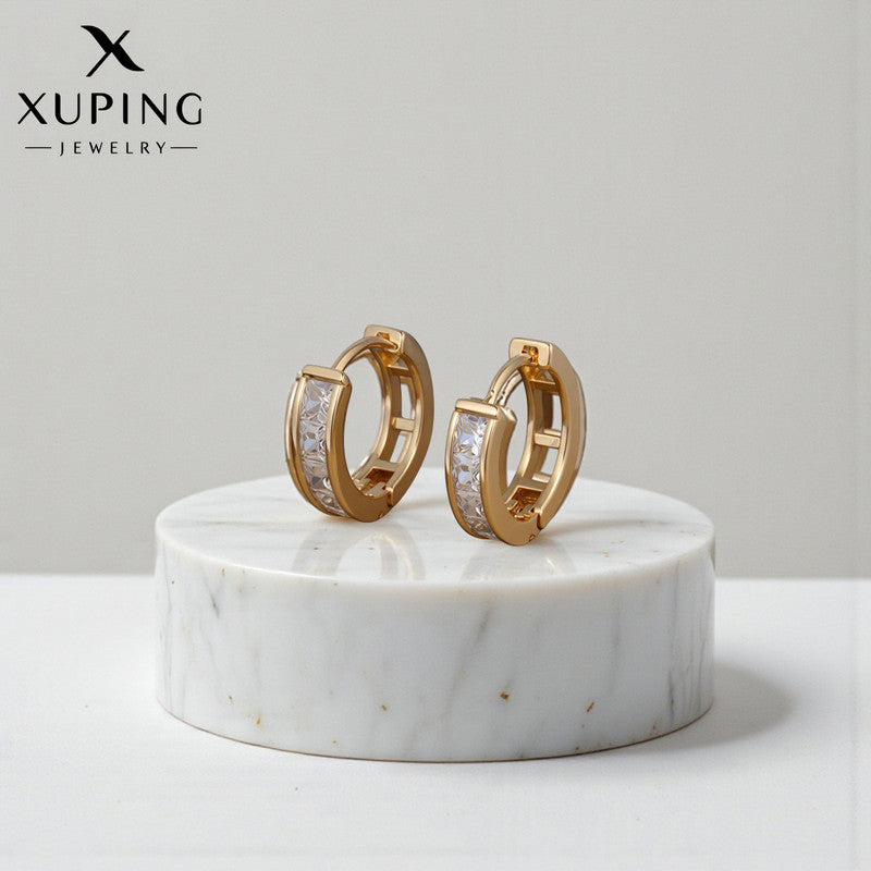 Xuping Jewelry Gold-Plated Gold Toned AD Studded Hoop Earrings