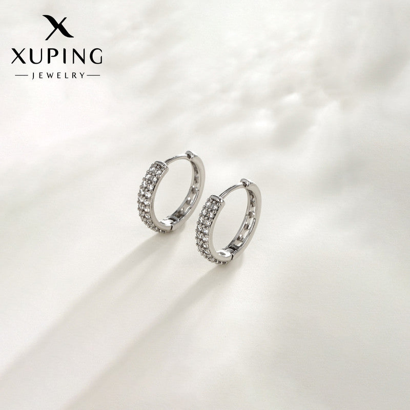 Xuping Jewelry Silver-Plated Silver Toned AD Studded Hoop Earrings